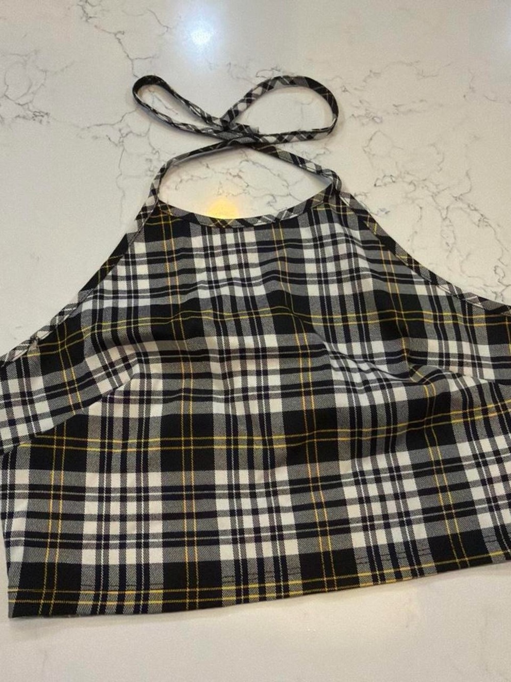 Windsor Black & White Plaid Halter Camisole with Yellow Lines